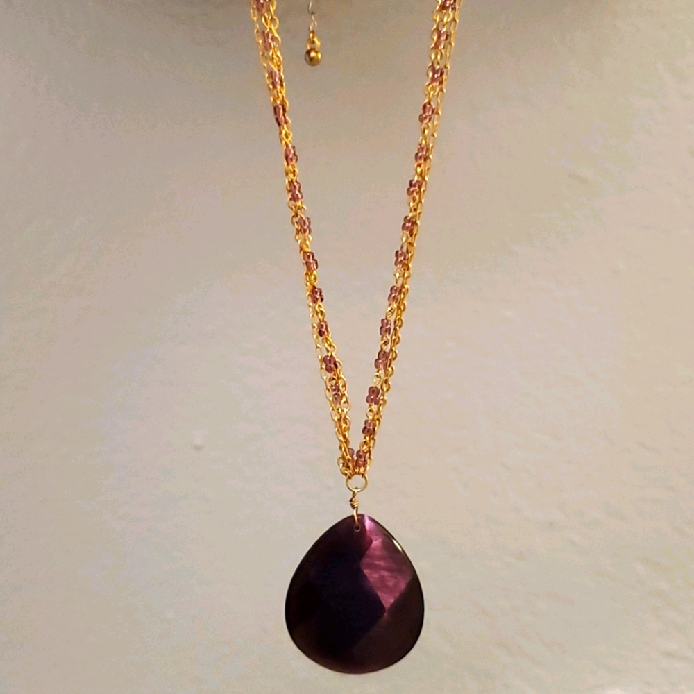 Gold and Burgundy Stone Necklace
